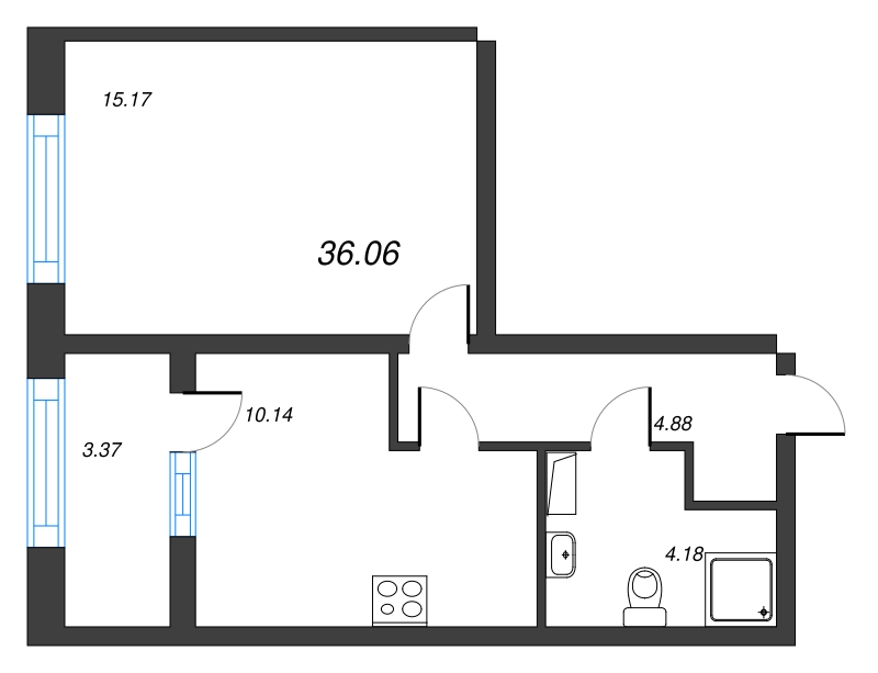 Продажа 1-комнатной квартиры 36.06 м2, 9/22 этаж, ЖК «БелАрт» - план-схема