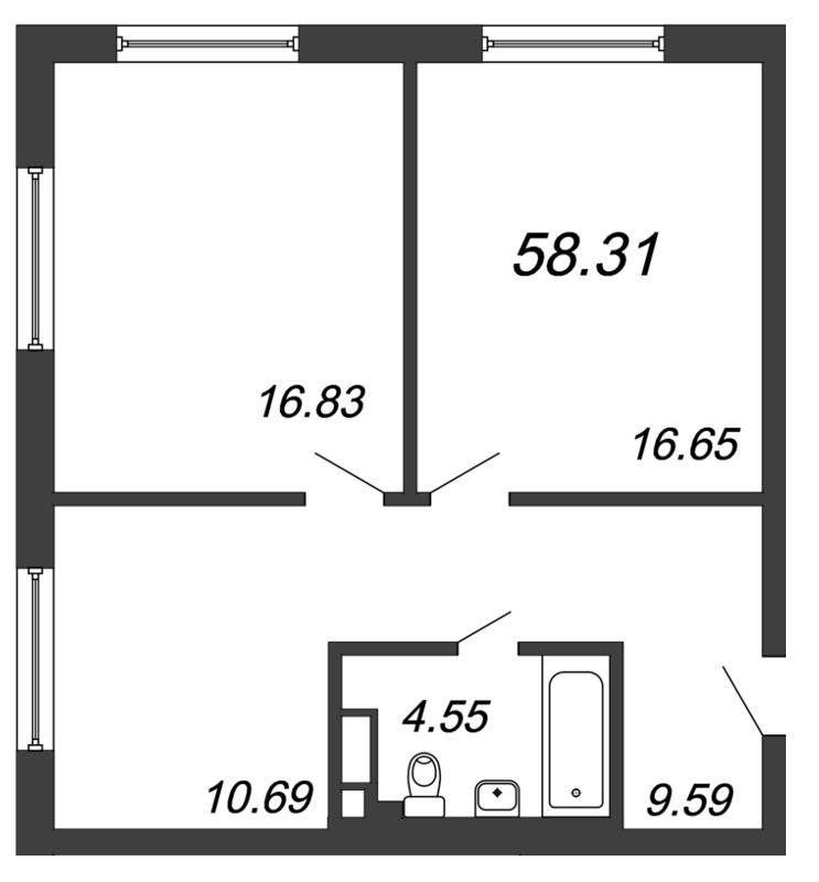 Продажа 2-комнатной квартиры 58.31 м2, 10/29 этаж, ЖК «In2it» - план-схема