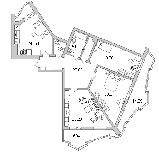 Продажа 3-комнатной квартиры 125.7 м2, 8/23 этаж, ЖК «Лондон парк» - план-схема