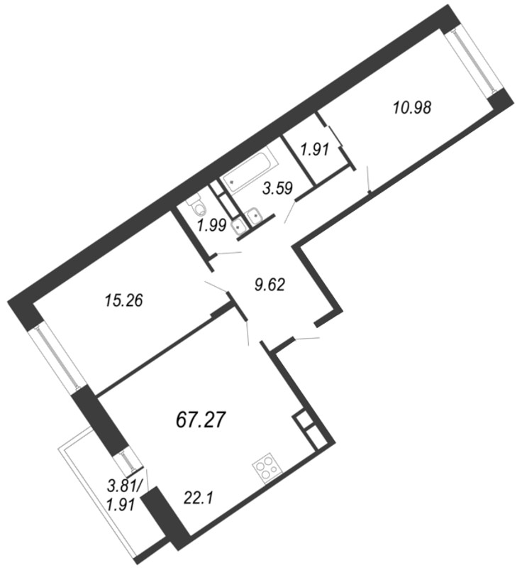 Продажа 2-комнатной квартиры 67.27 м2, 12/12 этаж, ЖК «Ariosto» - план-схема
