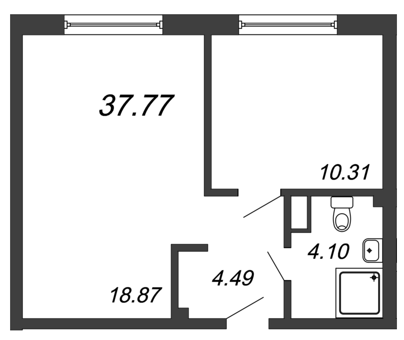 Продажа 2-комнатной (Евро) квартиры 37.77 м2, 4/14 этаж, ЖК «In2it» - план-схема