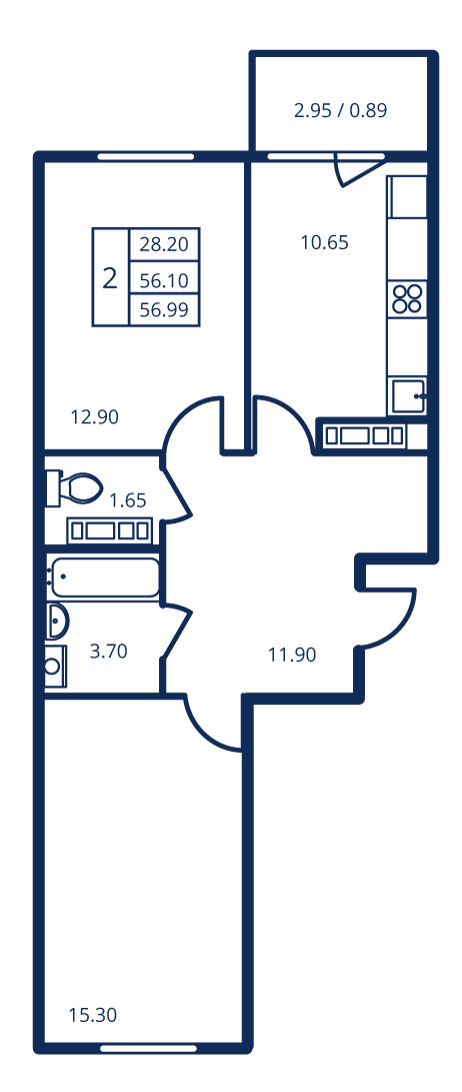 Продажа 2-комнатной квартиры 57.4 м2, 1/14 этаж, ЖК «Новое Горелово» - план-схема