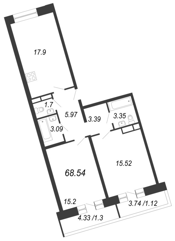 Продажа 2-комнатной квартиры 68.54 м2, 12/12 этаж, ЖК «Ariosto» - план-схема