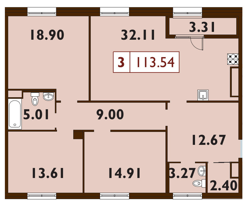 Продажа 3-комнатной квартиры 114 м2, 9/9 этаж, ЖК «Neva Haus» - план-схема