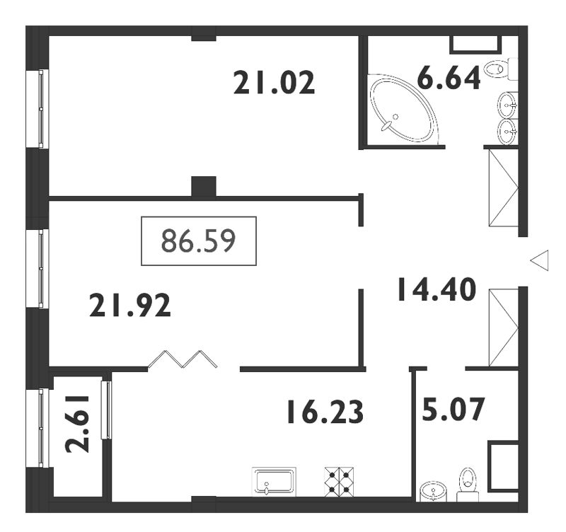 Продажа 3-комнатной (Евро) квартиры 86.9 м2, 6/8 этаж, ЖК «Neva Haus» - план-схема