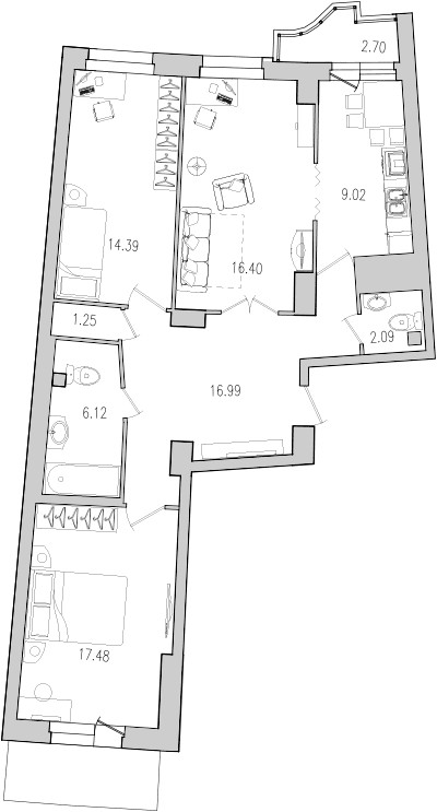 Продажа 3-комнатной квартиры 86.8 м2, 3/21 этаж, ЖК «Шекспир» - план-схема