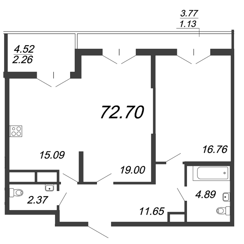 Продажа 2-комнатной квартиры 72.4 м2, 9/18 этаж, ЖК «Колумб» - план-схема