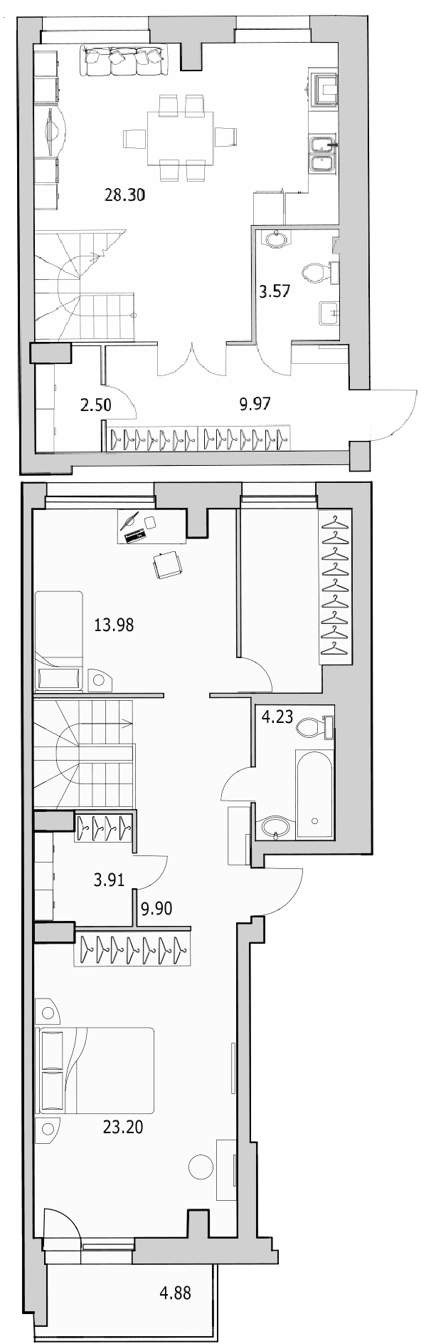 Продажа 3-комнатной (Евро) квартиры 110.28 м2, 2/27 этаж, ЖК «Байрон» - план-схема