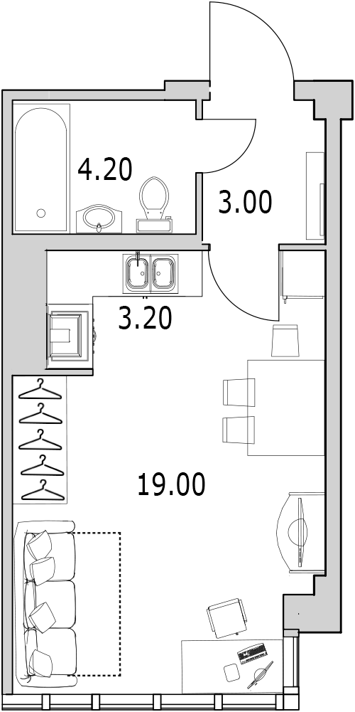 Продажа квартиры-студии 29.6 м2, 5/5 этаж, ЖК «Байрон» - план-схема