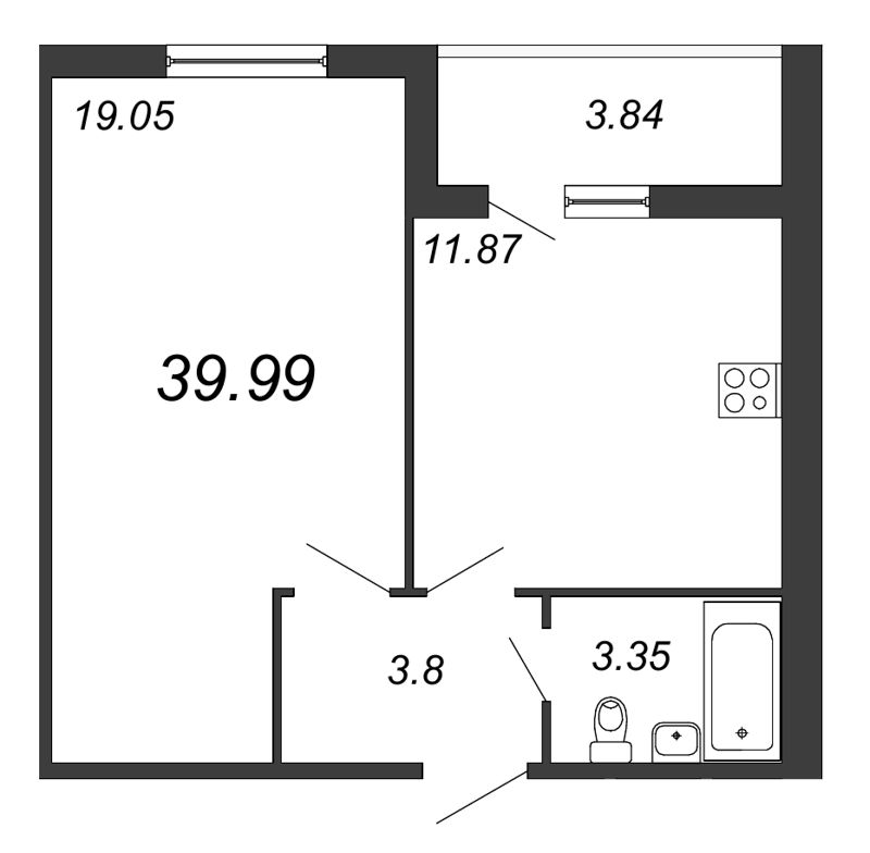 Продажа 1-комнатной квартиры 39.7 м2, 1/11 этаж, ЖК «All Inclusive» - план-схема