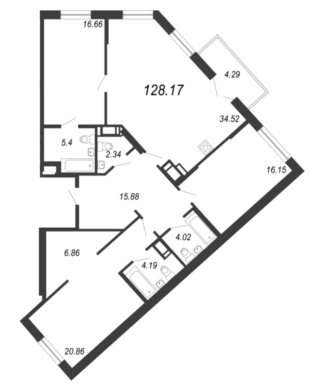Продажа 4-комнатной (Евро) квартиры 128.17 м2, 14/18 этаж, ЖК «Нахимов» - план-схема