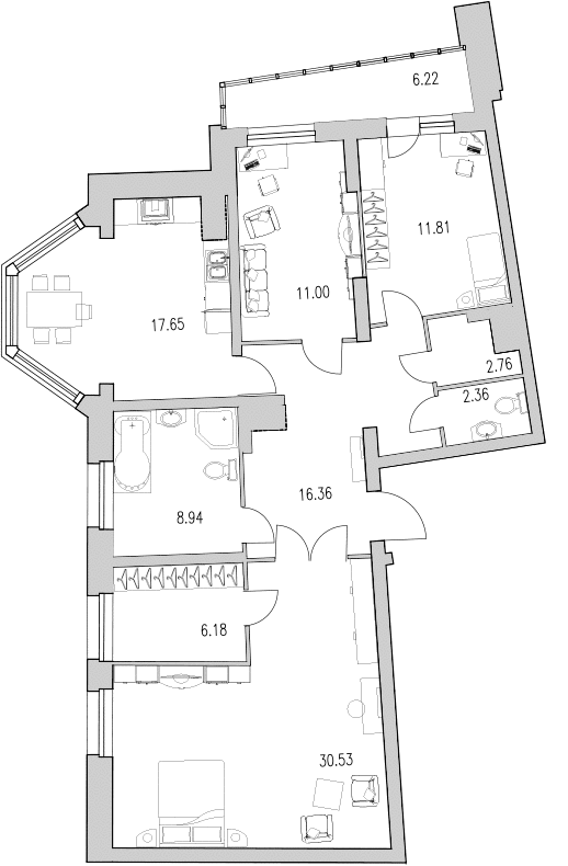 Продажа 3-комнатной квартиры 110.7 м2, 2/22 этаж, ЖК «Байрон» - план-схема