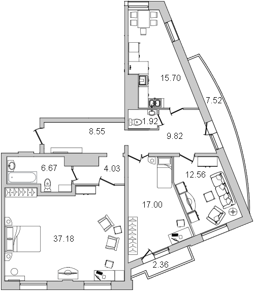 Продажа 3-комнатной квартиры 116 м2, 25/0 этаж, ЖК «Лондон парк» - план-схема