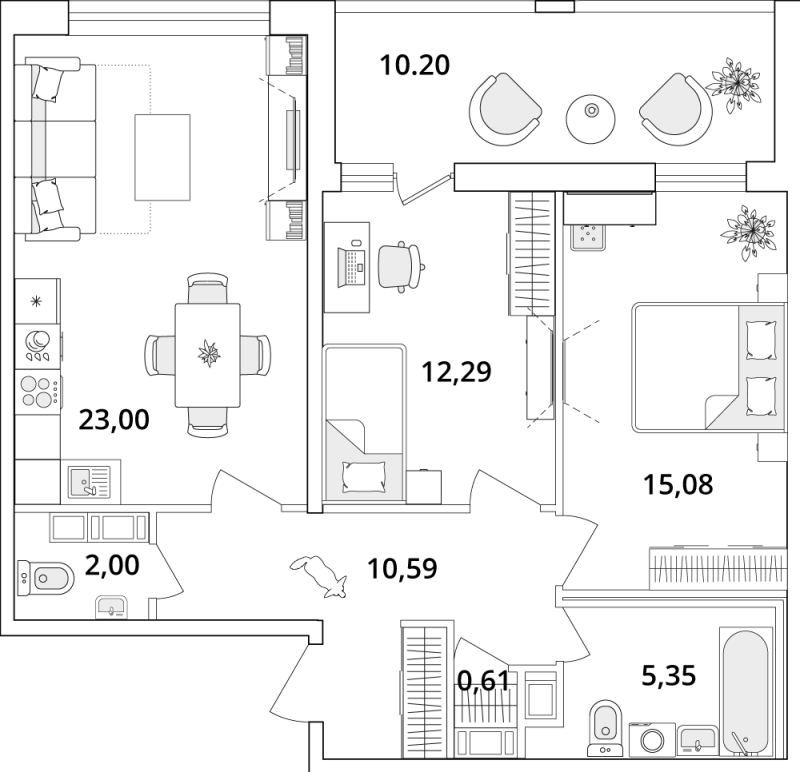 Продажа 2-комнатной квартиры 74.02 м2, 13/18 этаж, ЖК «Cube» - план-схема