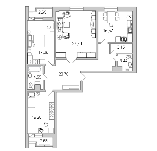 Продажа 3-комнатной квартиры 113.7 м2, 12/23 этаж, ЖК «Лондон парк» - план-схема