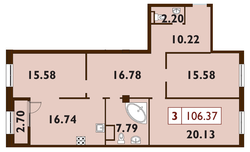 Продажа 3-комнатной квартиры 105.9 м2, 8/9 этаж в ЖК «Neva Haus» - план-схема