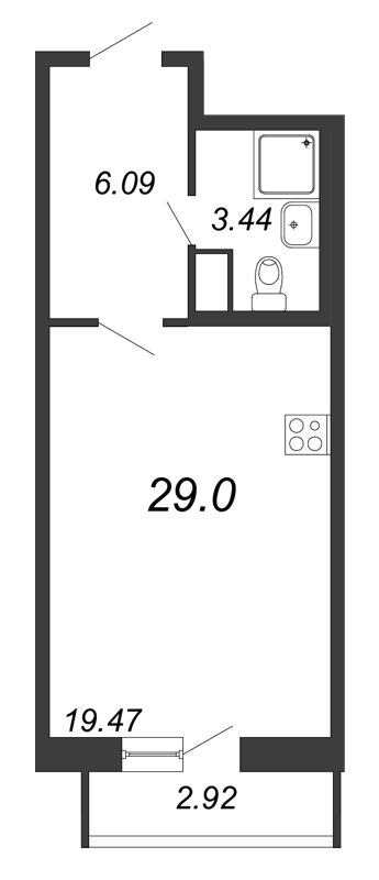 Продажа квартиры-студии 29 м2, 24/25 этаж, ЖК «Приморский квартал» - план-схема
