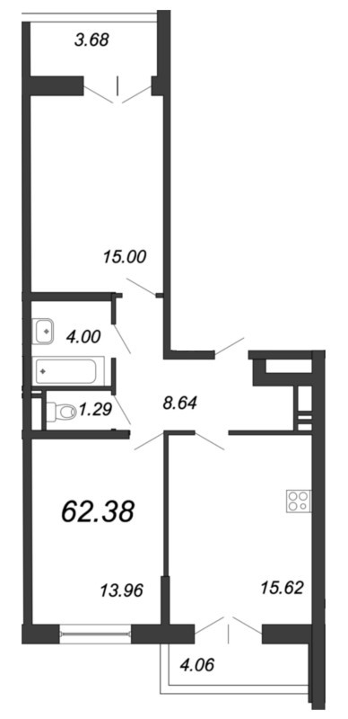 Продажа 3-комнатной (Евро) квартиры 62.38 м2, 3/18 этаж в ЖК «Магеллан» - план-схема