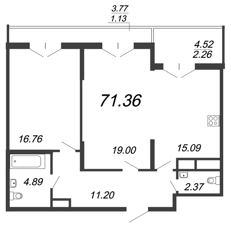 Продажа 2-комнатной квартиры 72.7 м2, 3/18 этаж, ЖК «Колумб» - план-схема