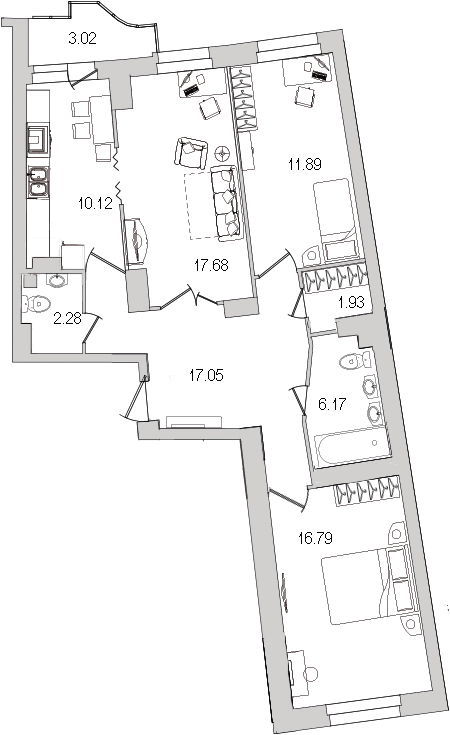 Продажа 3-комнатной квартиры 85.3 м2, 6/15 этаж, ЖК «Шекспир» - план-схема