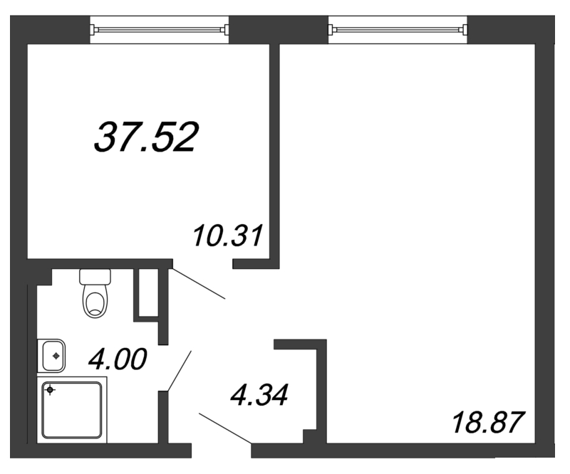 Продажа 2-комнатной (Евро) квартиры 37.52 м2, 4/14 этаж, ЖК «In2it» - план-схема