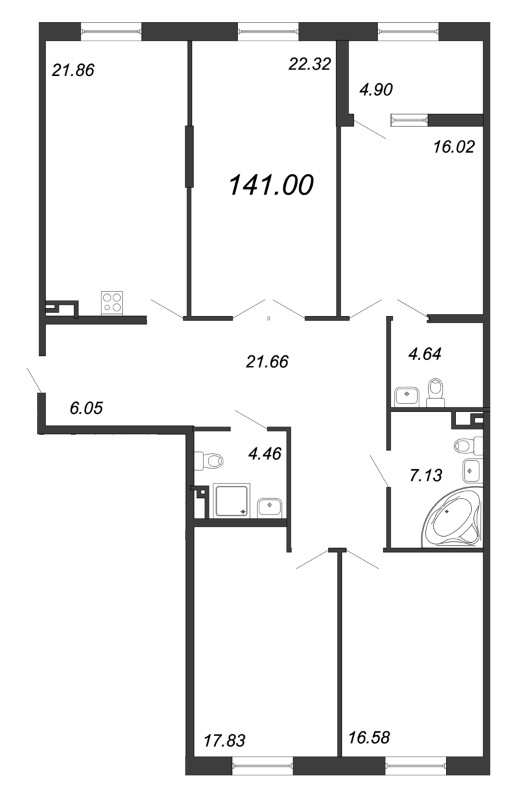 Продажа 4-комнатной квартиры 142.7 м2, 3/9 этаж, ЖК «Петровская Доминанта» - план-схема