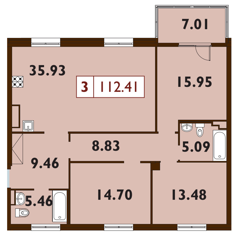 Продажа 3-комнатной квартиры 112.5 м2, 6/9 этаж, ЖК «Neva Haus» - план-схема