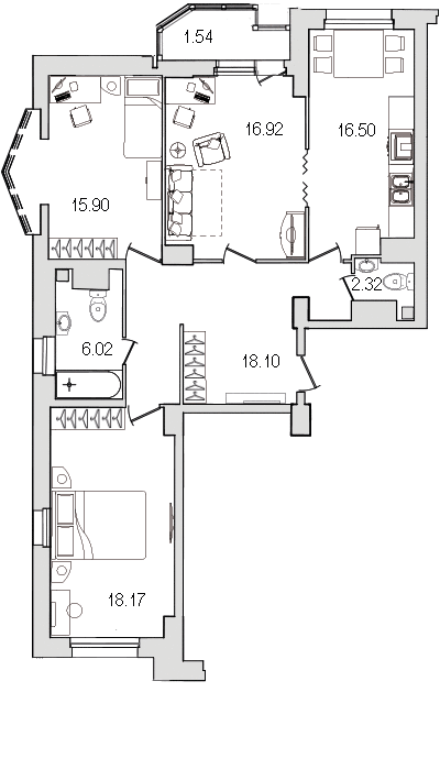 Продажа 3-комнатной квартиры 94.5 м2, 5/0 этаж в ЖК «Шекспир» - план-схема