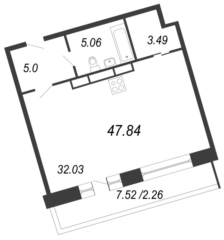 Продажа квартиры-студии 47.84 м2, 12/12 этаж в ЖК «Ariosto» - план-схема