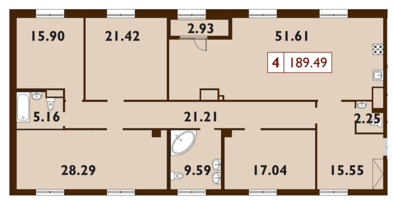 Продажа 4-комнатной квартиры 188.5 м2, 9/9 этаж, ЖК «Neva Haus» - план-схема