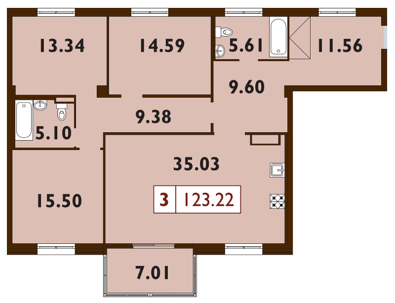 Продажа 4-комнатной квартиры 122.9 м2, 5/9 этаж, ЖК «Neva Haus» - план-схема