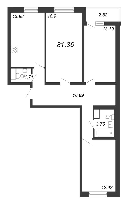 Продажа 3-комнатной квартиры 81.36 м2, 5/21 этаж, ЖК «Приморский квартал» - план-схема
