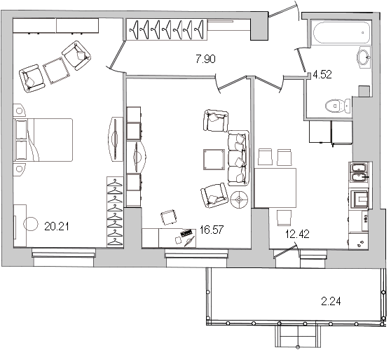 Продажа 2-комнатной квартиры 62.6 м2, 3/0 этаж, ЖК «Шекспир» - план-схема