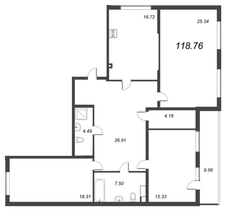 Продажа 3-комнатной квартиры 117 м2, 1/9 этаж, ЖК «Притяжение» - план-схема