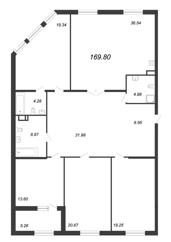Продажа 4-комнатной квартиры 172 м2, 3/9 этаж, ЖК «Петровская Доминанта» - план-схема