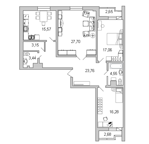 Продажа 3-комнатной квартиры 113.9 м2, 12/0 этаж в ЖК «Лондон парк» - план-схема