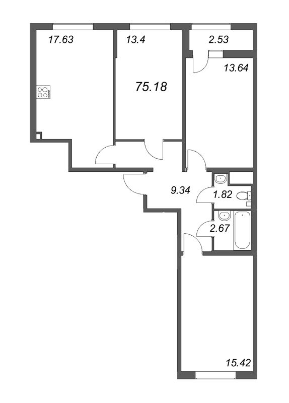 Продажа 3-комнатной квартиры 75.18 м2, 5/17 этаж, ЖК «Морская набережная» - план-схема