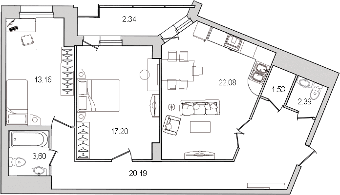 Продажа 3-комнатной (Евро) квартиры 85.1 м2, 13/0 этаж, ЖК «Шекспир» - план-схема