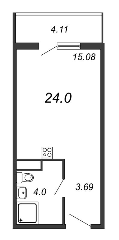 Продажа квартиры-студии 24 м2, 10/18 этаж, ЖК «Avenue-Apart на Дыбенко» - план-схема