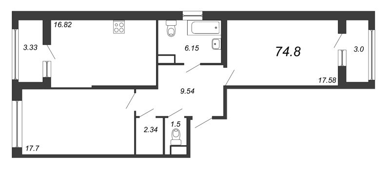 Продажа 2-комнатной квартиры 75.2 м2, 7/8 этаж, ЖК «FAMILIA» - план-схема