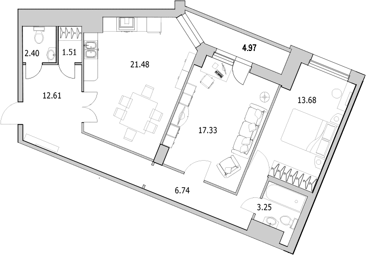 Продажа 3-комнатной (Евро) квартиры 84.2 м2, 3/27 этаж, ЖК «Байрон» - план-схема
