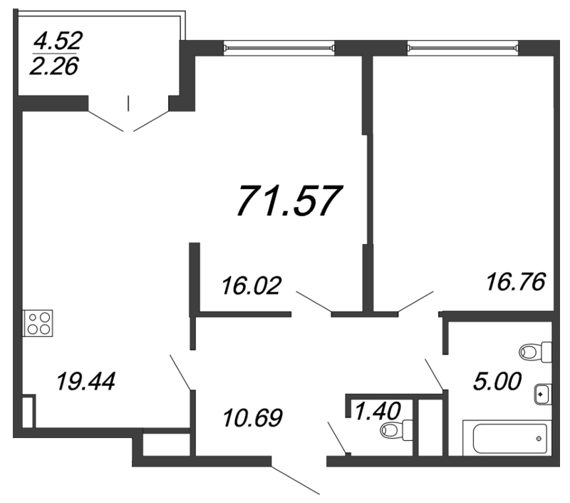 Продажа 3-комнатной (Евро) квартиры 71.57 м2, 6/18 этаж, ЖК «Колумб» - план-схема