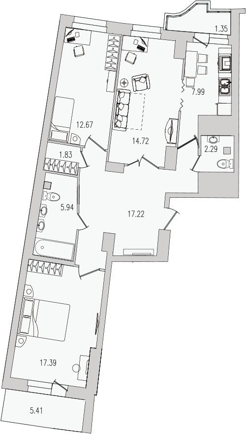 Продажа 3-комнатной квартиры 86.4 м2, 3/25 этаж, ЖК «Шекспир» - план-схема