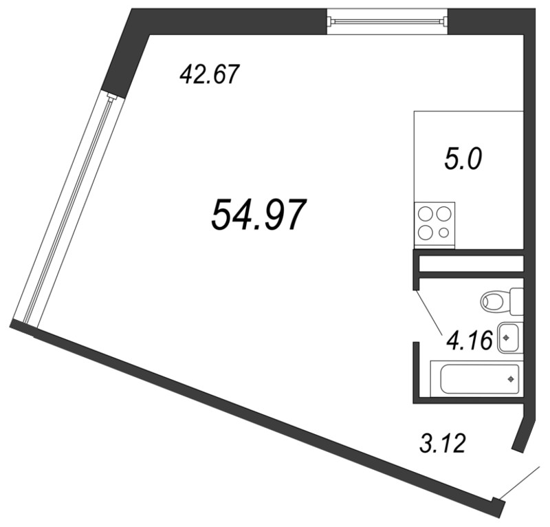 Продажа квартиры-студии 55.8 м2, 11/11 этаж, ЖК «Next» - план-схема