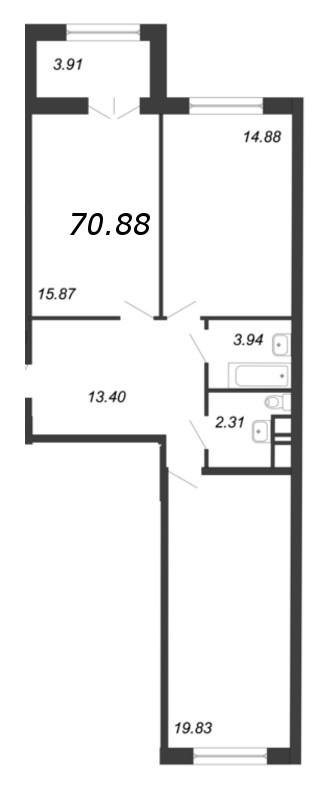 Продажа 2-комнатной квартиры 71.4 м2, 1/8 этаж, ЖК «Петровский Квартал на воде» - план-схема