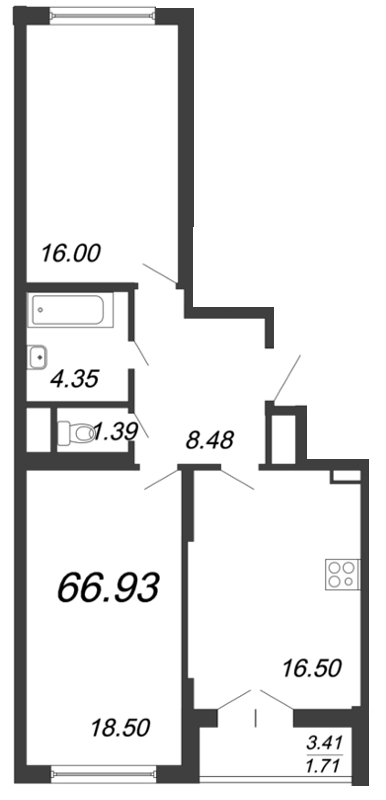 Продажа 3-комнатной (Евро) квартиры 66.93 м2, 3/18 этаж в ЖК «Колумб» - план-схема