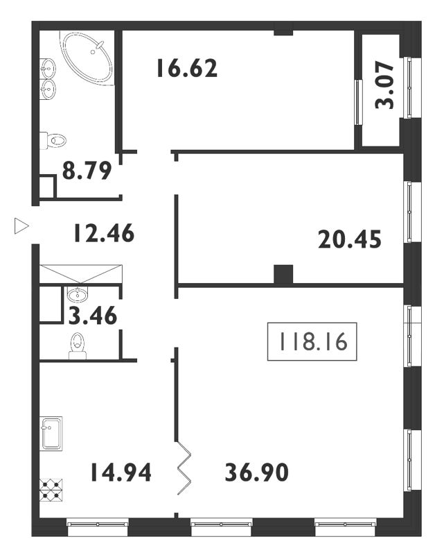 Продажа 3-комнатной квартиры 118.3 м2, 6/8 этаж, ЖК «Neva Haus» - план-схема
