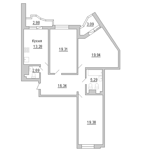 Продажа 3-комнатной квартиры 99.3 м2, 9/0 этаж, ЖК «Лондон парк» - план-схема