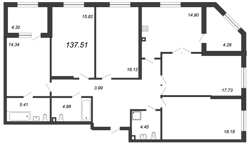 Продажа 5-комнатной квартиры 138.5 м2, 2/9 этаж, ЖК «Петровская Доминанта» - план-схема