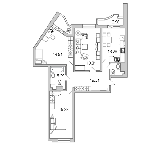 Продажа 3-комнатной квартиры 99 м2, 11/0 этаж, ЖК «Лондон парк» - план-схема